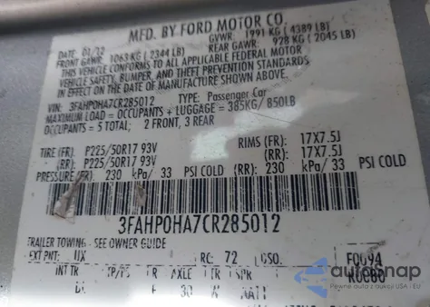 2012 Ford Fusion Se from USA, damaged, VIN 3FAHP0HA7CR285012